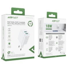 AceFast Mrežni polnilnik GaN 2x USB 18 W QC 3.0 AFC FCP bel