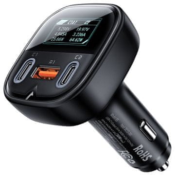shumee Avtopolnilec z zaslonom 2x USB-C 1x USB 101W Power Delivery QC 4.0 črn