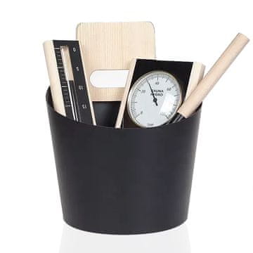 Topsauna Savna set - Vedro, zajemalka, termometer z higrometrom, peščena ura, les/aluminij - črna