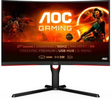 AOC CQ27G3SU/BK LED monitor, 27, QHD, VA, ukrivljen, gaming, 165 Hz