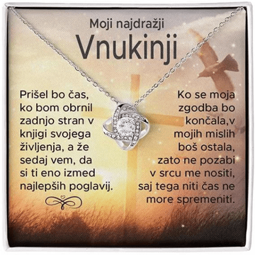 Lovilion Moji najdražji vnukinji – Ogrlica s 14K belim zlatom s cirkoni, srebrna verižica z obeskom in posvetilom - VEGA