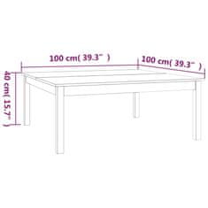 Vidaxl Klubska mizica bela 100x100x40 cm trdna borovina