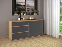 nabbi Dvovratna komoda s predali Norman CH-2D/3DR - sivi grafit / wotan hrast