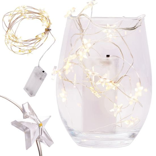 Ikonka Aga LED Dekorativna Žica Zvezde 20 LED Topla bela