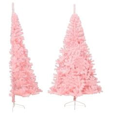 shumee vidaXL Umetna polovična novoletna jelka s stojalom roza 240 cm PVC