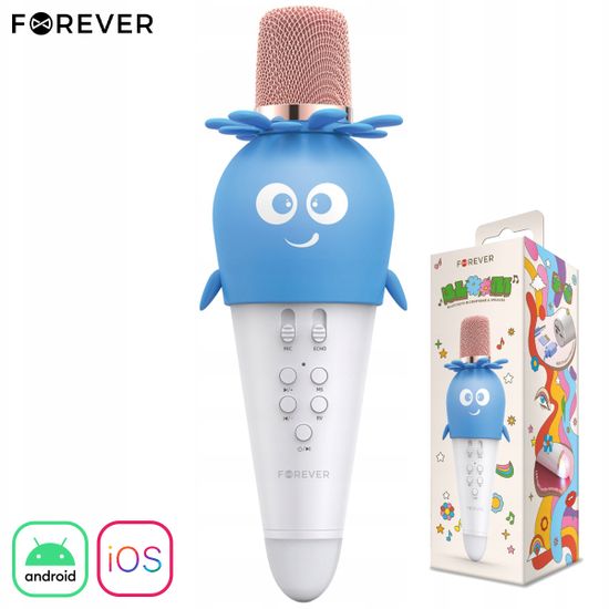 Forever Bloom AMS-200 mikrofon & zvočnik, karaoke, Bluetooth, LED, moder - rabljeno