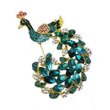 shumee Turkizna broška s pavom, polnjena s kubičnim cirkonijem
