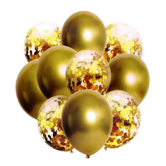 Aga kovinski baloni s konfeti 10 kosov 33 cm zlati