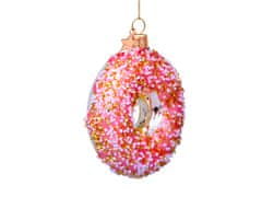 LAALU.cz Božični stekleni okrasek Donut roza 11 cm