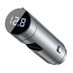 BASEUS Transmiter FM Energy Column, Bluetooth 5.0, 2x USB, 18W, srebrn