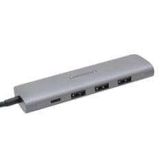 Ugreen Adapter 5w1 USB-C do HDMI 4K, 3x USB 3.0, Typ-C siv