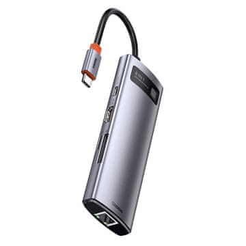 BASEUS Hub 8w1 Metal Gleam Series, USB-C do 3x USB 3.0 + HDMI + USB-C PD + Ethernet RJ45 + microSD/SD