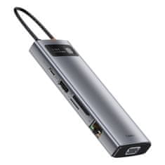 BASEUS Hub 9w1 Metal Gleam Series, USB-C do 3x USB 3.0 + HDMI + USB-C PD + Ethernet RJ45 + microSD/SD + VGA