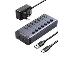 Ugreen Hub 7w1 USB-C, 7x USB-A 3.0 12V 2A črn