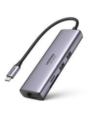 Ugreen Adapter 6w1 CM512 Hub USB-C do 2x USB + HDMI + USB-C + RJ45 + TF/SD siv