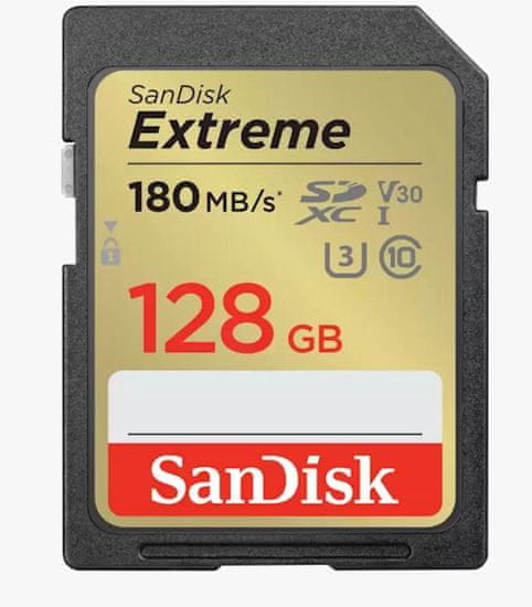 SanDisk Extreme SDXC spominska kartica, 128 GB, C 10, UHS-I, U3, V30, 180/90 MB/s (SDSDXVA-128G-GNCIN)