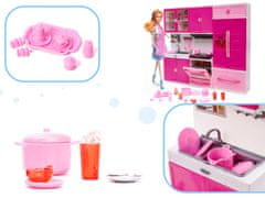 Ikonka Pohištvo za lutke kuhinja 3 segmenti hladilnik LED zvoki + lutka