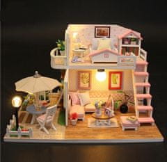 slomart Leseni model dvonadstropne hiše za lutke za sestavljanje LED 19,5 cm