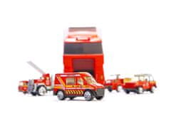 WOWO TIR transporter za gasilce - tovorni TIR transporter z lanserjem in pločevinastimi avtomobili za gasilce