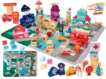 WOWO Poučne lesene kocke - Lesene poučne kocke - City Puzzle, 100 kosov