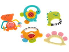 WOWO HOLA Baby Rattle with Teether - HOLA Baby Rattle with Tether - Komplet 5 dinozavrov