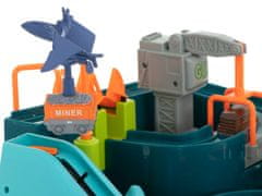 WOWO Dirozavrski oviratlon - interaktivni oviratlon s parkiriščem, dirkami, jamo, 5 figurami, dinozavrom in vozom