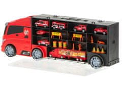 WOWO XXL TIR tovorni transporter - XXL TIR tovorni transporter z lansirno napravo, 7 avtomobili in 13 loputami za gasilce, 57 cm