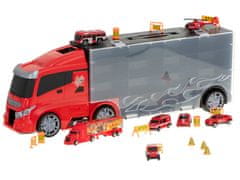 WOWO XXL TIR tovorni transporter - XXL TIR tovorni transporter z lansirno napravo, 7 avtomobili in 13 loputami za gasilce, 57 cm