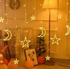 WOWO Luna in zvezde LED luči za zavese - LED luči za zavese Luna in zvezde 2,5 m 138 LED dekoracija s toplo belo svetlobo