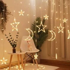 WOWO Luna in zvezde LED luči za zavese - LED luči za zavese Luna in zvezde 2,5 m 138 LED dekoracija s toplo belo svetlobo