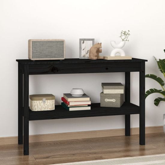 Vidaxl Konzolna mizica črna 110x40x75 cm trdna borovina
