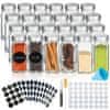 Deco Haus Komplet 24 steklenih kozarčkov za začimbe z nalepkami in pokrovčki (24x120ml) – organizator začimb, kozarci za začimbe, posode za shranjevanje začimb