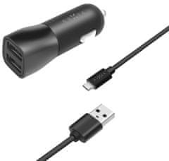 FIXED komplet avtomobilskih polnilnikov, 2x USB, USB/microUSB kabel, 1 m, 15W Smart Rapid Charge, črna (FIXCC15-2UM-BK)