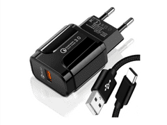 slomart polnilec za telefon QUICK CHARGE 3.0 + USB-C kabel, 3000mA, 5V, črn