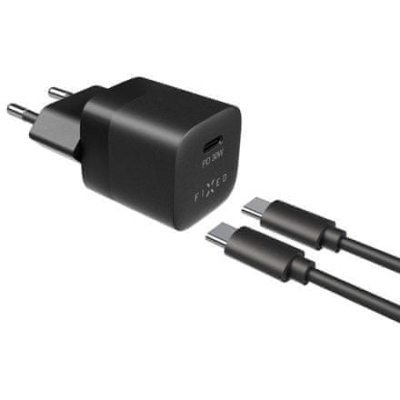 FIXED Omrežni polnilec Fixed Mini 1xUSB-C PD 30W + kabel USB-C 1m - črn