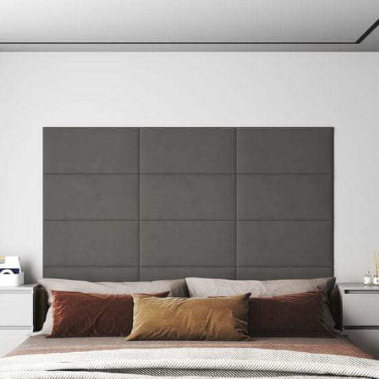 shumee vidaXL Stenski paneli 12 kosov temno sivi 60x30 cm žamet 2,16 m²