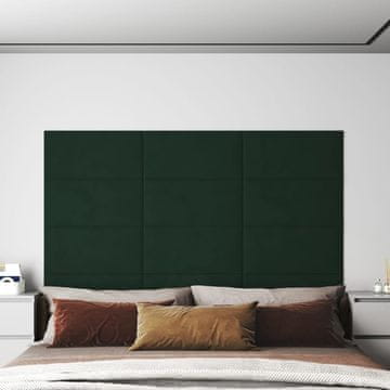 shumee vidaXL Stenski paneli 12 kosov temno zeleni 60x30 cm žamet 2,16 m²