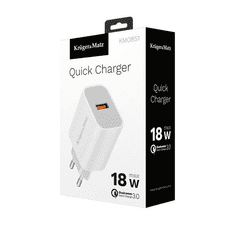 Krüger&Matz Polnilec USB Quick charger QC3.0, maks:18W, bele barve