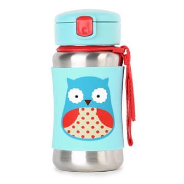 Skip hop Zoo Steklenička za vodo iz nerjavečega jekla s slamico Sova 12m+