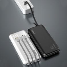 DUDAO K6Pro Power Bank 10000mAh 2x USB + kabel USB / USB-C / Lightning / Micro USB, črna