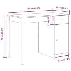 Vidaxl Pisalna miza 100x50x75 cm trdna borovina