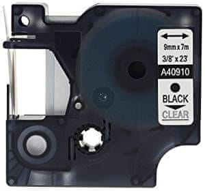 Toner123 Kompatibilen trak za Dymo D1 40910 / LabelManager / LabelPoint / LabelWriter / Rhino / MobileLabeler 9mm (3/8") x 7m - črn izpis / prozoren trak