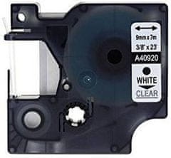 Toner123 Kompatibilen trak za Dymo D1 40920 / LabelManager / LabelPoint / LabelWriter / Rhino / MobileLabeler 9mm (3/8") x 7m - bel izpis / prozoren trak