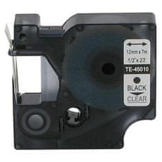Toner123 Kompatibilen trak za Dymo D1 45010 / LabelManager / LabelPoint / LabelWriter / Rhino / MobileLabeler 12mm (1/2") x 7m - črn izpis / prozoren trak
