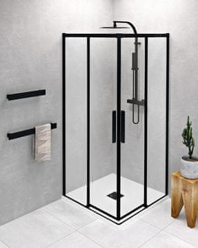 POLYSAN ALTIS Črni Mat Kvadratni Tuš 900x900 mm, Prosojno Steklo, Kotni Vstop