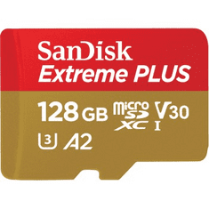 SanDisk Extreme PLUS microSDXC 128 GB + SD adapter 200 MB/s in 90 MB/s A2 C10 V30 UHS-I U3