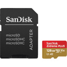 SanDisk Extreme PLUS microSDXC 128 GB + SD adapter 200 MB/s in 90 MB/s A2 C10 V30 UHS-I U3