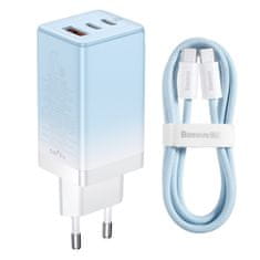 BASEUS hitri polnilec gan 2 x usb tipa c / usb 65w qc pd modra (ccgp050103) + usb tipa c 100w kabel za hitro polnjenje 1m modra