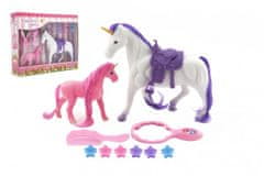 Teddies Unicorn konj česanje konj s sedlom z žrebetom flush plastike z dodatki
