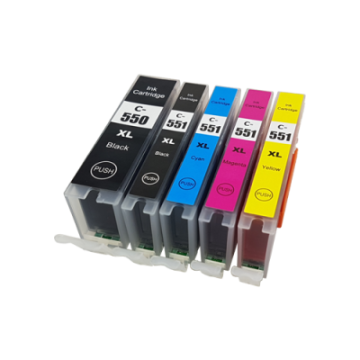 Toner123 Komplet Canon PGI-550PGBK + 4× CLI-551 (BK,C,M,Y) / PGI550 + CLI551 / Pixma IP7250, MG5450, MG5550, MG6350, MG6450, MG7150, MX725, MX925 kompatibilne kartuše (5)